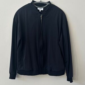 Womens M Black Lightweight Windbreaker Bomber Jacket Minimalist Full Zip Pockets